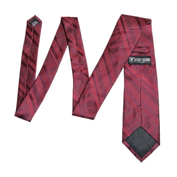 Stacy Adams Geometric Tie Men’s 61” Burgundy Microfiber Preppy Designer Classic - Picture 3 of 4